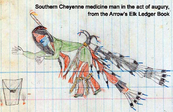 Southern Cheyenne medicine man in the act of augury, from the Arrow's Elk Ledger