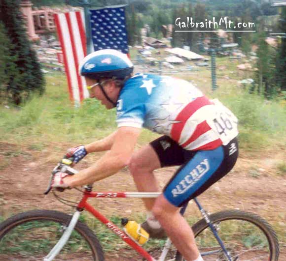 Jim "Sully" Sullivan at the First Mt. Bike Woerld Championship in Durango, Co, September 1990