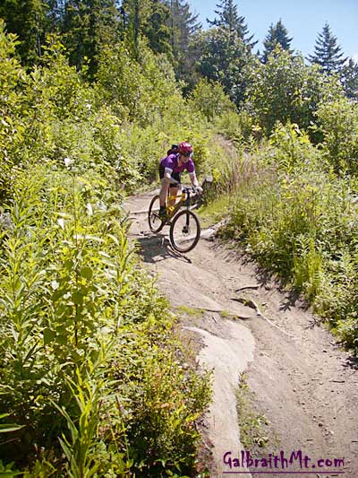 Mark Belles slices throught the clearcut on the Middle Ridge Trail aboard his personal Cannondale Jekyll