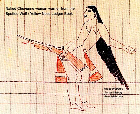 Pictograph of a naked Cheyenne woman warrior, from the Spotted Wolf / Yellow Nose Ledger book