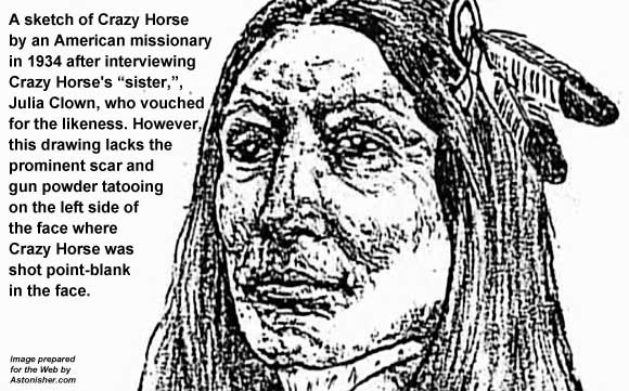 1934 drawing of Crazy Horse by a missionary after interviewing CRazy Horse's sister.