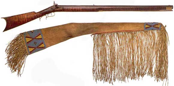 Sioux rifle and beaded buckskin carrying bag